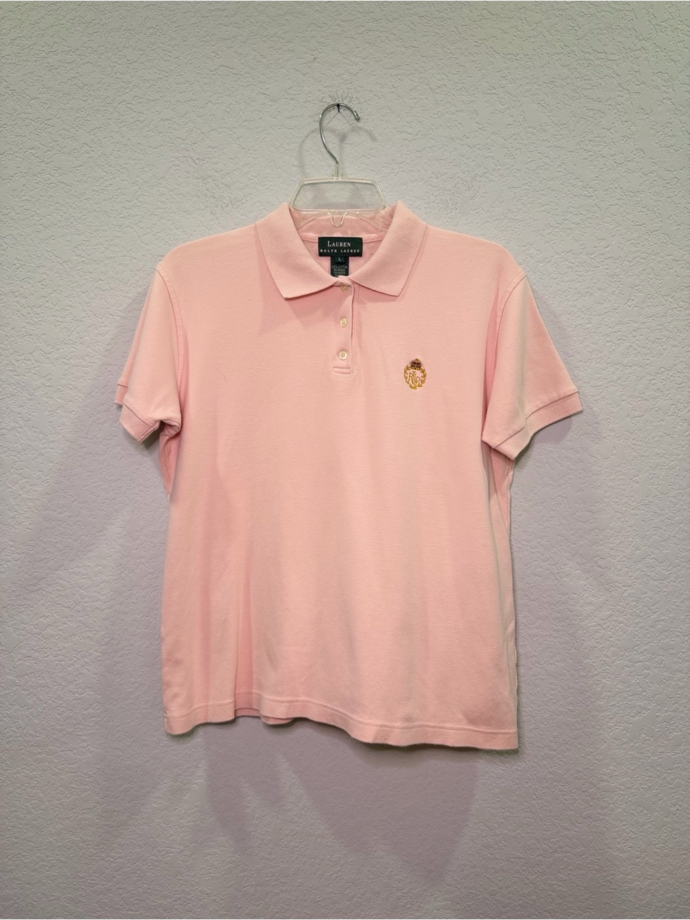 Ralph Lauren Light Pink Polo Shirt with Embroidered Crest - L